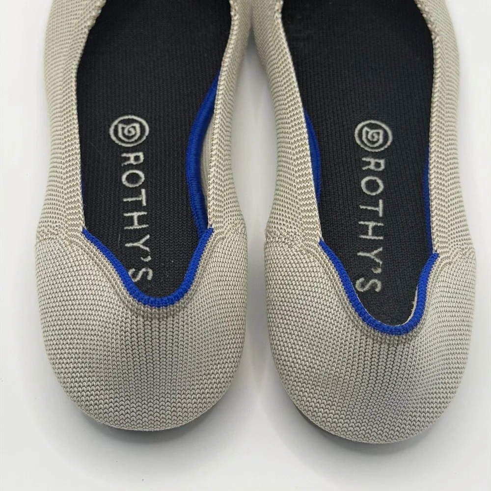 Rothys The Flat Sand Herringbone Tan Beige Knit Round Toe Ballet Flats Size 10.5